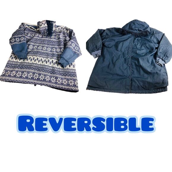 Womens Reversible Coat OSFM Hooded Nordic Fringe Nylon Water Resistant Jacket - Picture 2 of 16